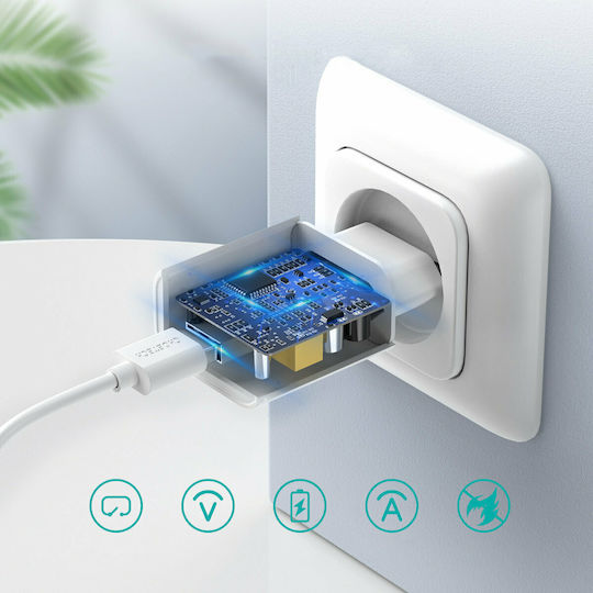 Choetech Încărcător cu Port USB-A și Cablu USB-C Quick Charge 3.0 Albς (Q5003)