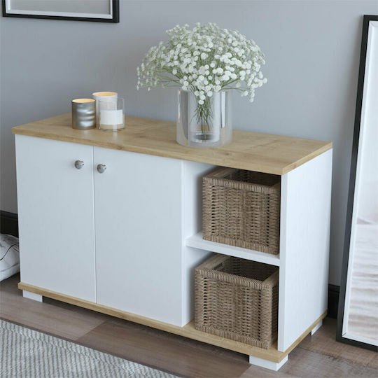 Дървен Обувна рафт Deril с 2 рафта White / Sonoma Д90xШ33xВ52.5см