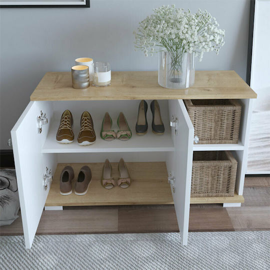 Дървен Обувна рафт Deril с 2 рафта White / Sonoma Д90xШ33xВ52.5см