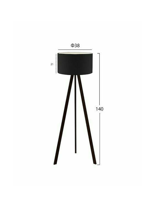 HomeMarkt Cruz Floor Lamp H140xW38cm. with Socket for Bulb E27 Black