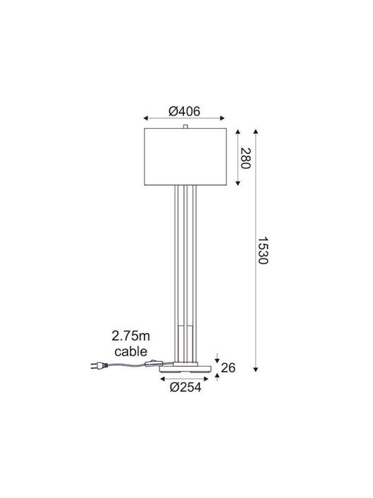 Aca Floor Lamp H153xW40.6cm. with Socket for Bulb E27 Gold