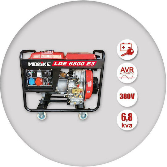 Miyake LDE6800E3 Generators Erdöl mit Kickstart, Rädern und maximaler Leistung 6.8kVA