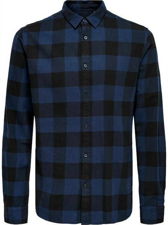 Long-sleeved Cotton Shirt Checked Dress Blues