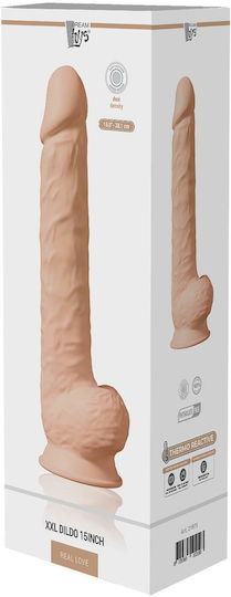 Dream Toys Real Love Dual Density XXL Dildo Ρεαλιστικό Dildo με Όρχεις και Βεντούζα Flesh 38cm
