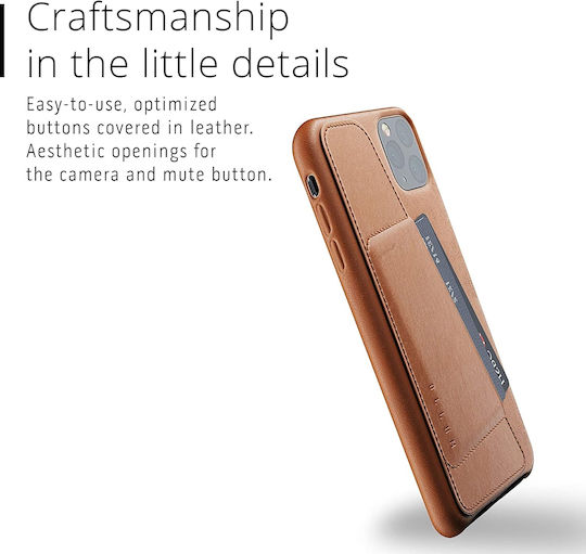 Mujjo Full Leather Back Cover Δερμάτινο 1mm με Υποδοχή για Κάρτες Tan (iPhone 11 Pro Max)