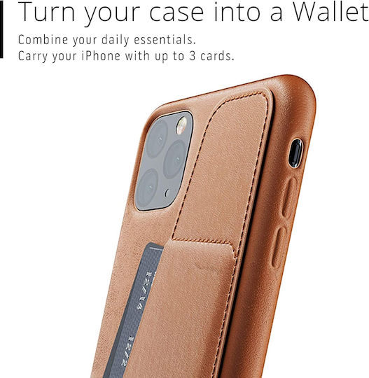 Mujjo Full Leather Back Cover Δερμάτινο 1mm με Υποδοχή για Κάρτες Tan (iPhone 11 Pro Max)