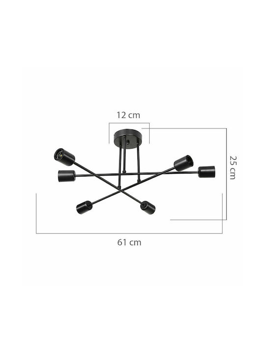 Pakketo PWL-1122 Ceiling Mount Light 61cm Black with Socket E27