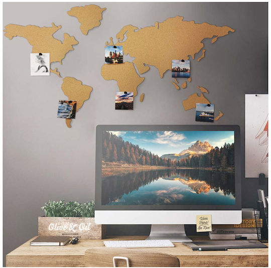 Bakaji Πίνακας Φελλού Puzzle World Map Αυτοκόλλητος σε Σχήμα Παγκόσμιος Χάρτης με Πινέζες 102x50εκ