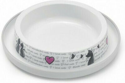 Moderna Cats In Love Plastic Cat Bowl for Food & Water White 17x17x5.3εκ. 350ml 16cm