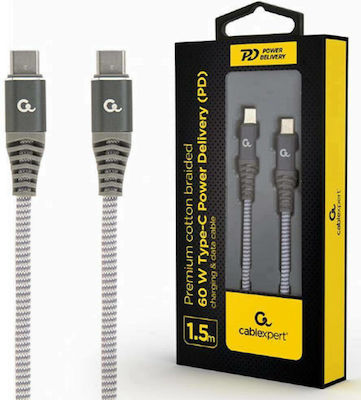 Cablexpert Braided USB 2.0 Cable USB-C male - USB-C male Γκρι 1.5m (CC-USB2B-CMCM60-1.5M)