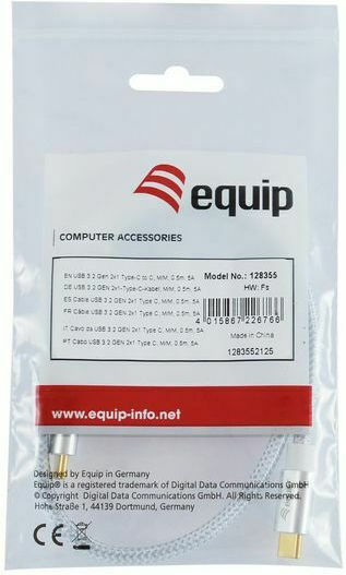 Equip Braided USB 3.2 USB-C Male To USB-C 100W PD White 1m Cable