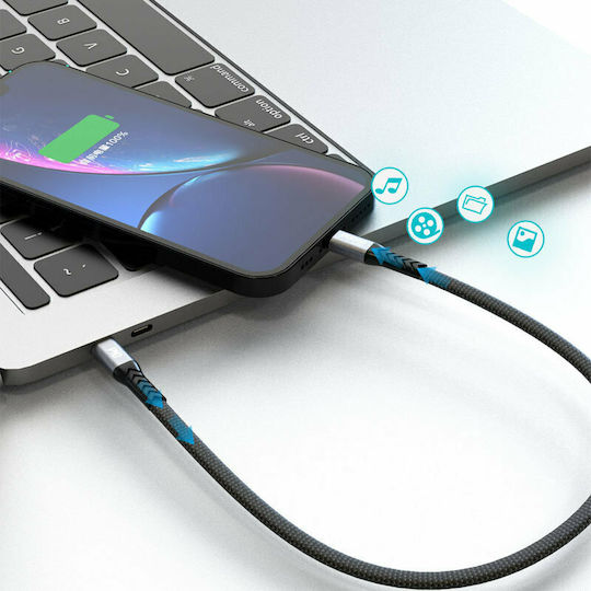Dudao L10P Flat / Braided USB-C to Lightning Cable 20W Μαύρο 0.23m