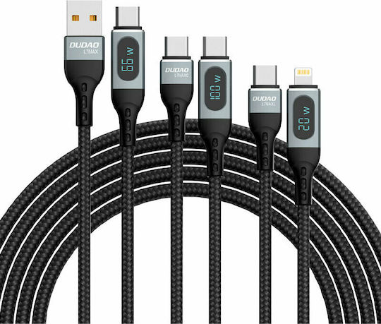 Dudao L7 MaxL LED / Geflochten USB-C zu Lightning Kabel 20W Schwarz 1m