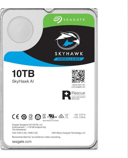 Seagate SkyHawk AI Surveillance 10TB HDD Hard Drive 3.5" SATA III 7200rpm with 256MB Cache for Recorder / NAS / Server ST10000VE001