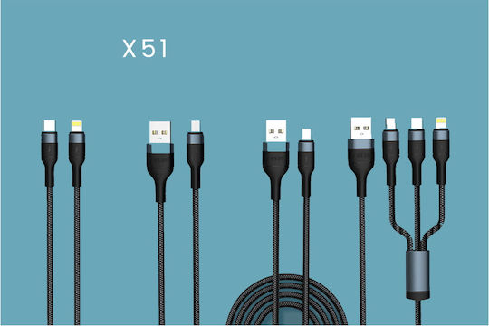 Foneng X51 Плетена USB-A към Lightning кабел Черен 2м