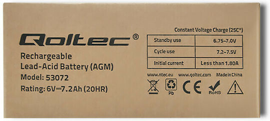 Qoltec Μπαταρία UPS με Χωρητικότητα 7.2Ah και Τάση 6V 53072