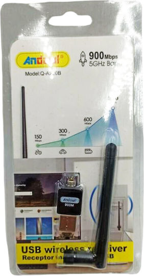 Andowl Q-A220B USB Network Adapter with Wireless Wi-Fi Connection 900Mbps and Detachable Antenna