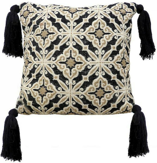 Inart Cushion Cream Black 45x45cm Inart Cushion Cream Black 45x45cm