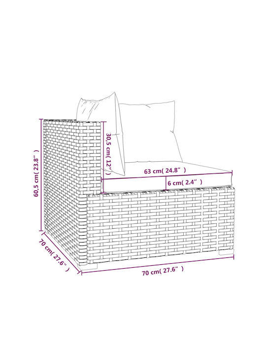 Tree-Seater Sofa Outdoor Rattan with Pillows 70x70x60.5cm