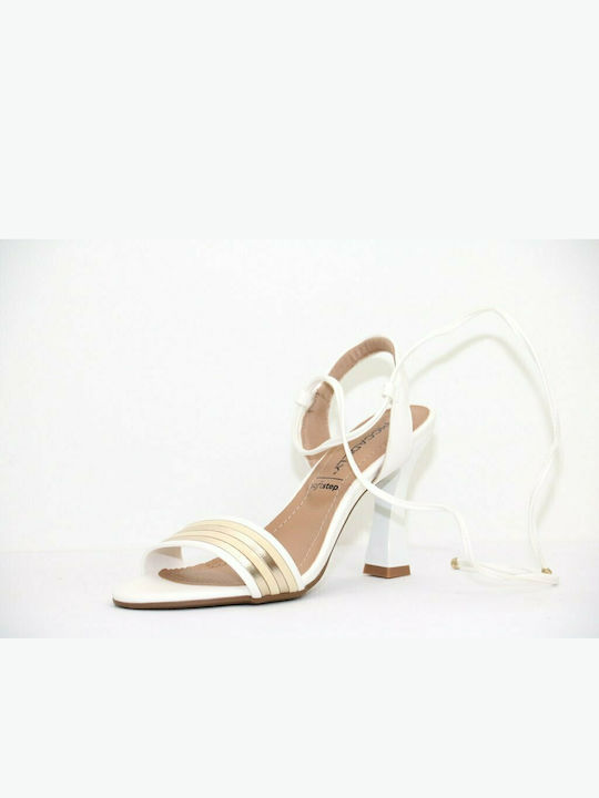 Piccadilly Anatomic Women's Sandals with Laces White with Chunky High Heel