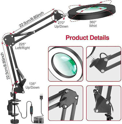 Lentilă de mărire de masă cu lumină Lentilă de mărire x5 cu LED-uri USB