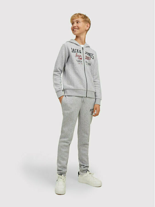 Jack & Jones Boys Athleisure Hooded Sweatshirt with Zipper Gray