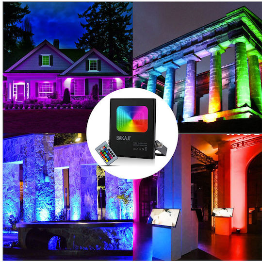Bakaji Waterproof LED Flood Light 30W RGB With Remote Control IP65