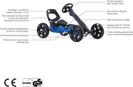 Reppy Roadster Go Kart Μονοθέσιο με Πετάλι Μπλε για 3+ Ετών
