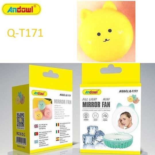 Andowl USB Office/Home Fan with Lighting Rechargeable Battery 500mAh Yellow Q-T171