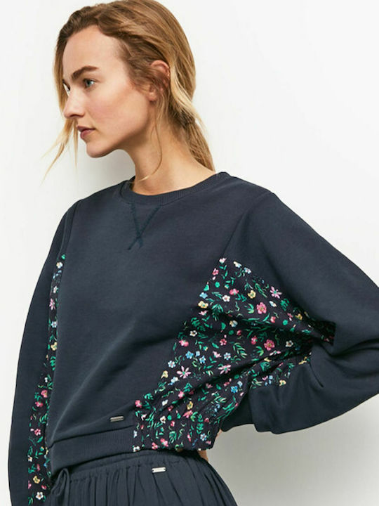 Palm Cropped Women's Sweatshirt Navy Blue