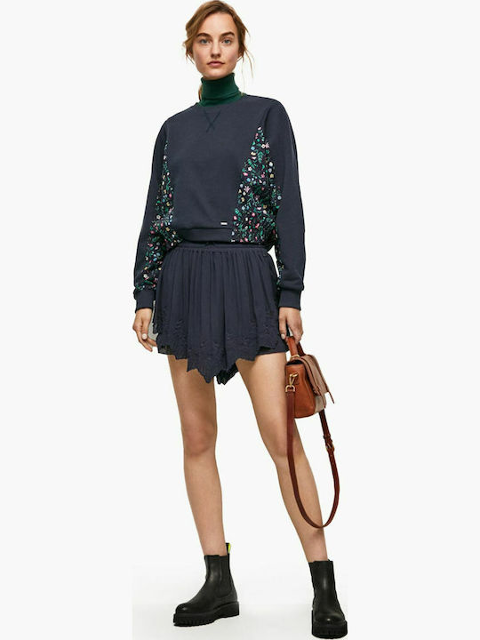 Palm Cropped Women's Sweatshirt Navy Blue