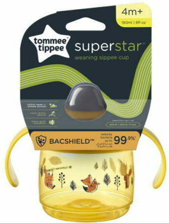 Tommee Tippee Superstar Educational Sippy Cup Plastic with Handles Yellow for 4m+m+ 190ml