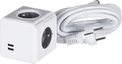 Allocacoc 4-Outlet PowerCube with USB 3m White