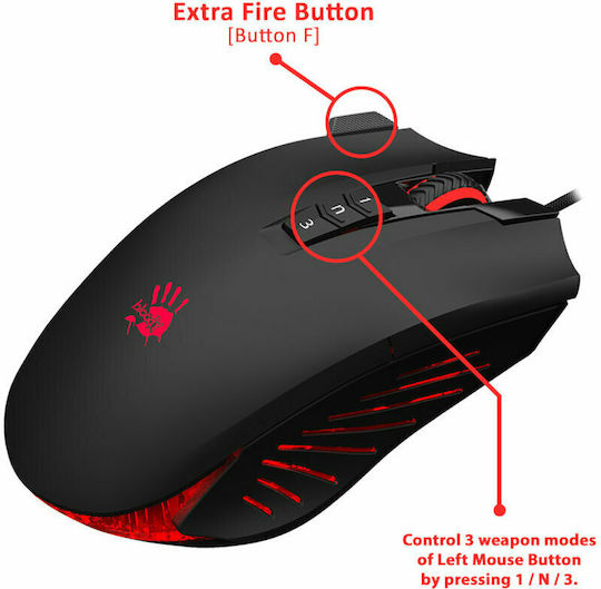 A4Tech V9MA RGB Gaming Ποντίκι 6200 DPI Μαύρο
