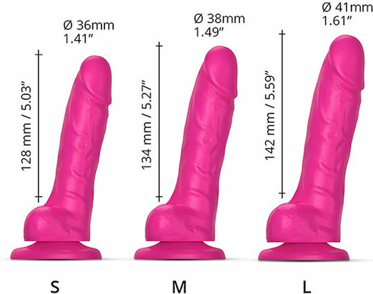 Strap On Me Sliding Skin Realistic Dildo M Ρεαλιστικό Dildo με Όρχεις και Βεντούζα Fuchsia 13.4cm