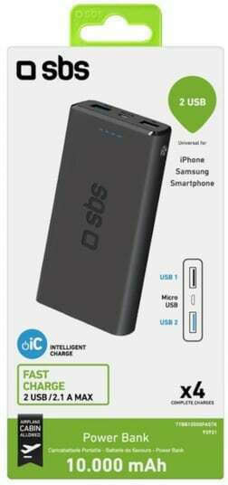 SBS Fast Power Bank 10000mAh cu 2 Porturi USB-A Negru