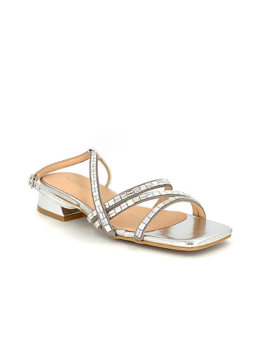 Azarey Leather Women's Sandals R Silver with Chunky Low Heel