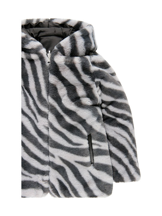 Kids' Fur Short Double Sided with Hood Black