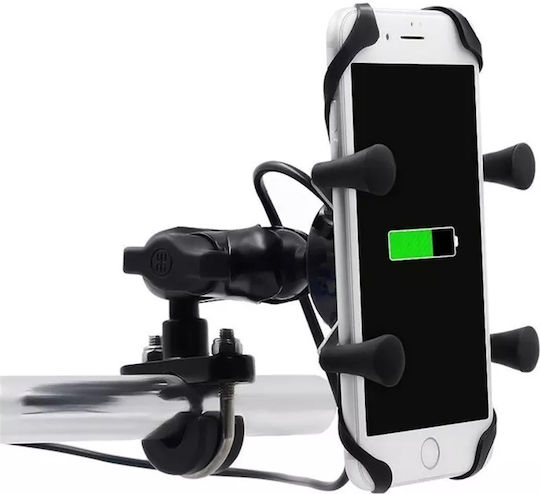 Motorcycle Cellphone Mount with Adjustable Arm for Steering Wheel and USB Charger