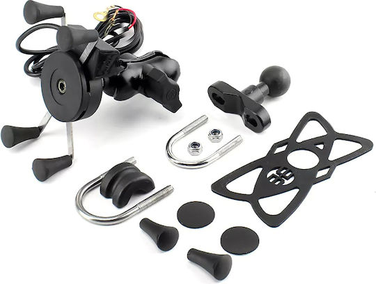 Motorcycle Cellphone Mount with Adjustable Arm for Steering Wheel and USB Charger