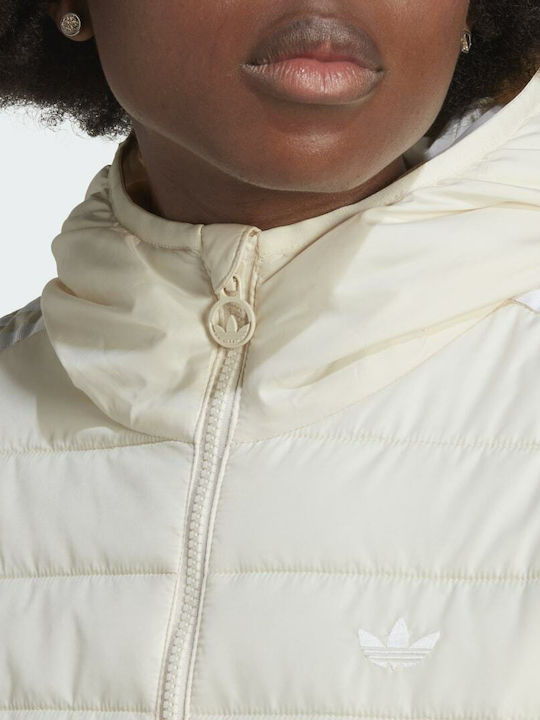 Women's Short Puffer Jacket for Spring or Autumn with Hood Wonder White