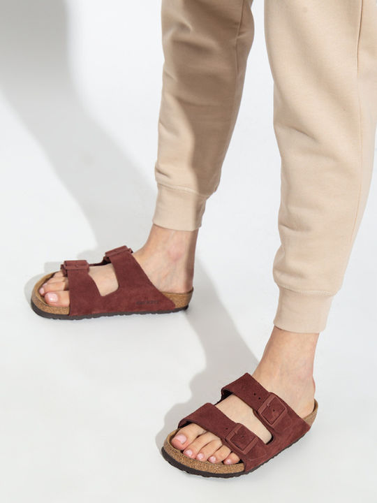 Arizona Soft Footbed Suede Leather Women's Flat Sandals Anatomic Chocolate Narrow Fit