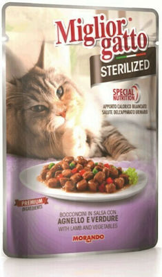 Morando Miglior Gatto Sterilised Wet Food for Neutered Adult Cat in Pouch with Lamb and Vegetables 85gr 010738