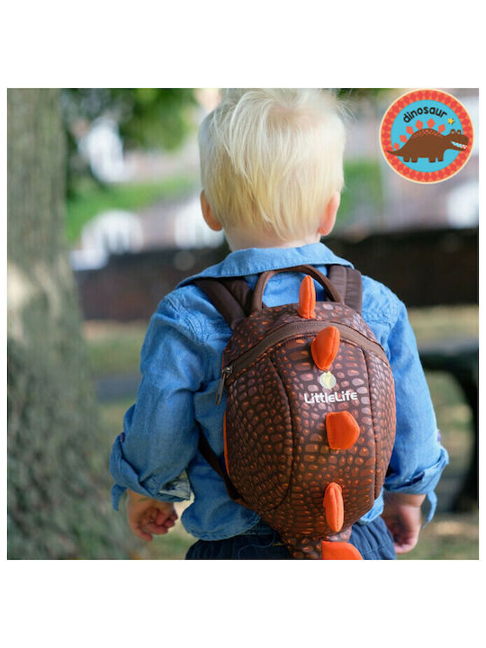 Littlelife Dinosaur Σχολική Τσάντα Πλάτης Νηπιαγωγείου Καφέ με Θήκη για Παγούρι 5lt