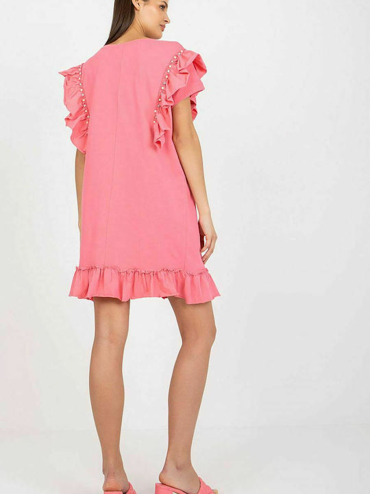 Fancy Summer Mini Dress with Ruffle Pink