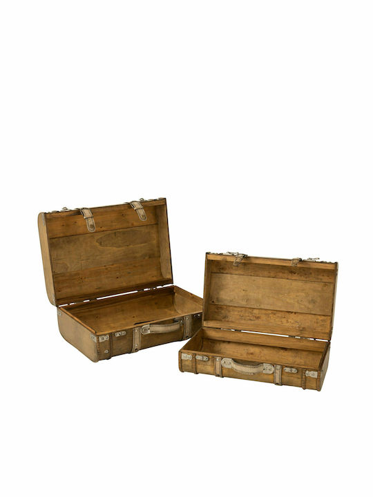 Set Of 2 Trunk Rounded Wood Beige