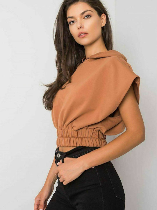 Fancy P Damen Sommer Crop Top Baumwolle Ärmellos Braun