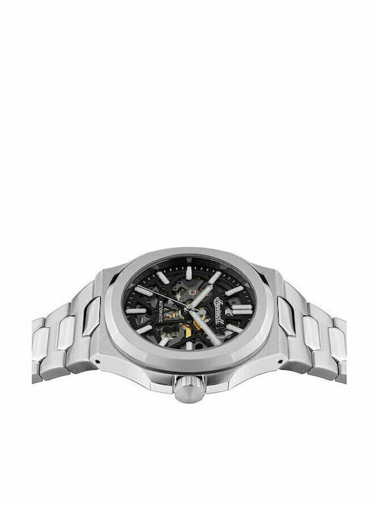 Ingersoll The Catalina Ανδρικό Ρολόι 42mm Αυτόματο με Ασημί Μεταλλικό Μπρασελέ