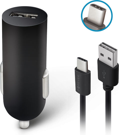 Forever M02 Încărcător Auto 1A cu un Port: 1xUSB împreună cu Cablu Type-C Negru Culoare