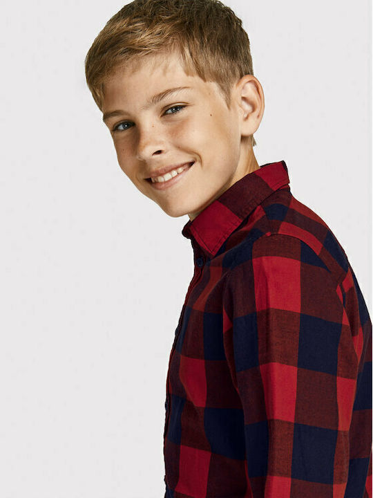 Kids Checked Shirt Long Sleeve Red